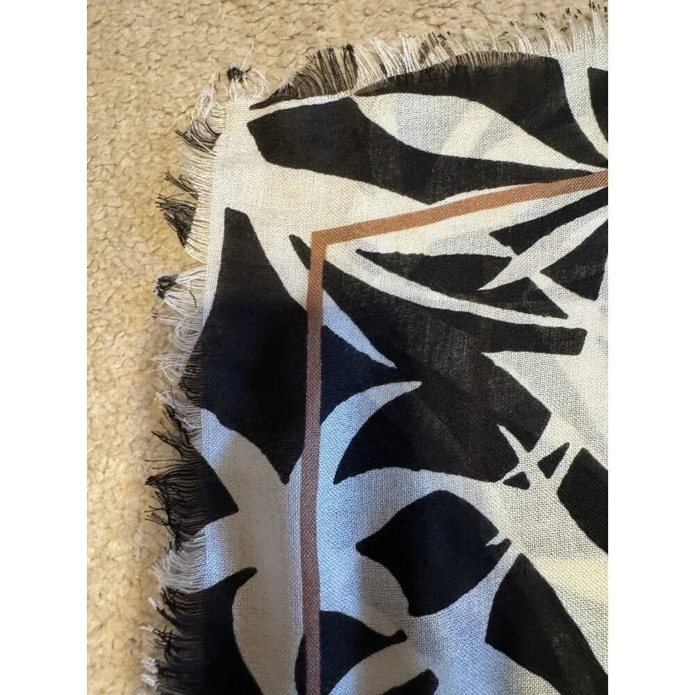 Nordstrom Tissue Weight Wool & Cashmere Scarf 29 x 73” Floral Black White $99